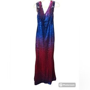 Multicolor Women’s Sequin double Vneck maxi dress rose and blue Size Large
